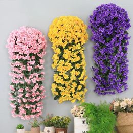 Decorative Flowers 1pc Orchid Violet Artificial Wall Hanging Basket Simulation Fake Flower For Wedding Garden Outdoor Party Decoration