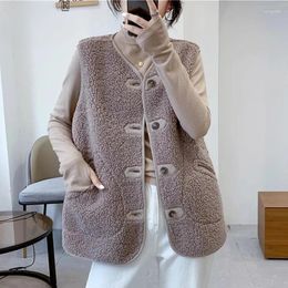 Women's Vests Korean Faux Lambwool Vest Women Fashion Warm Fleece Loose Short Waistcoat Autumn Single Breasted Oversize 4xl Sleeveless