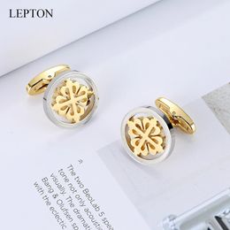 Lepton Silver 18K Gold Colour Cufflinks Stainless Steel Round Cuff Links for Men Wedding Business Cufflink Gemelos 231229