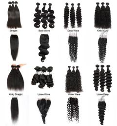 30inch Brazilian Virgin Hair Bundles With Lace Closure Yaki Straight Loose Deep Kinky Curly Water Body Wave Weave Bundle With 4x4 9577622