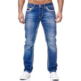 Men's Jeans Men Solid Pockets Stretch Denim Straight Pants Spring Summer Washed No Hole Casual Trousers Daily Streetwear Clothing