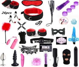 26 Pcs Sex Toys for Woman Adult toy Games Hand s Whip Mouth Gag Rope Metal Butt Plug Bdsm Bondage Set Bead Anal plug Vibrator Y1916004502