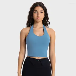 Active Shirts Creora Fabric Fitness Tank Logo Women Halter Sports Bra Crop Top Padded Sexy Deep V Gym Vest Soft Workout Underwear Sportswear