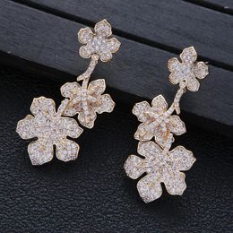 Dangle Earrings Luxury Leaf Flower Long Tassel Earring Cubic Zircon Women Engagement Dress Up Jewelry Party Gift E10313