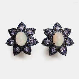 Stud Earrings Opal Star Shape Purple Zircon