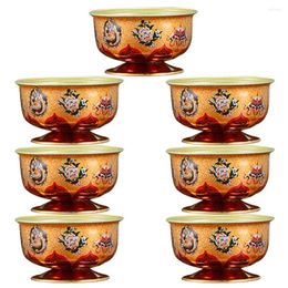 Wine Glasses 7 Pcs Vintage Decor Home Water Bowl Offering Cup Worship Supply Container Tabletop Buddhism Alloy Altar Temple