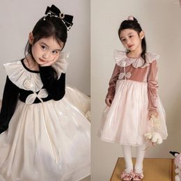 Girl Dresses Spring Girls' Dress Autumn French Elegant Three Dimensional Flower Long For Children Girls Party Princess
