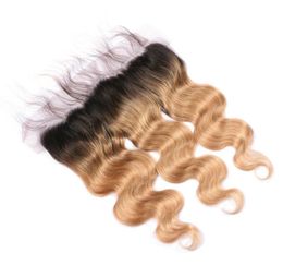 1B27 Honey Blonde Ombre Brazilian Human Hair Full Lace 13x4 Ear to Ear Frontal Body Wave Light Brown Ombre Lace Frontal Closure2443001