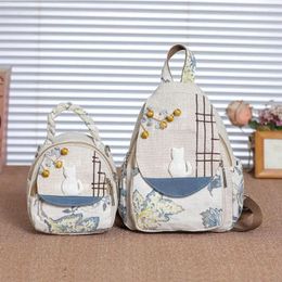 School Bags Chinese Vintage Literary And Art Travel Backpack Women Lightweight Embroidery Harajuku Cotton Linen Backpacks Mochilas Mujer