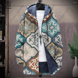 Men's Trench Coats 3D Printed Colourful Tribal Retro Pattern Hooded Zipper Warm And Cold-proof Jacket For Your Own Winter Casual Series-F6