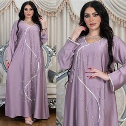 Ethnic Clothing Muslim Diamonds Abaya For Women V-neck Long Dress Light Luxury Saudi Arabian Robe Loose Jalabiya Pullover Solid Kaftan