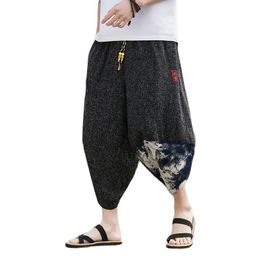 Dresses Baggy Wide Leg Pants Men Harajuku Style Hip Hop Pants Men CalfLength Vintage Cross Pants Trousers Streetwear Black Grey 5XL