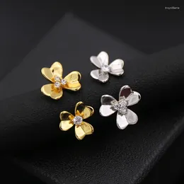 Cluster Rings Brand Arrival Double Three Leaf Clover Flowers Open Cuff Fashion Women Zircon Adjustable Copper Ring Jewellery