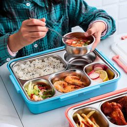 Dinnerware 5 Compartments Lunch Box Stainless Steel Leak-Proof Large Bento Boxes Soup Container School