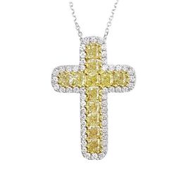 Hip Hop Vintage Fashion Jewellery 925 Sterling Silver CZ Diamond Yellow Crystal Gemstones Party Women Wedding Cross Pendant Clavicle3332