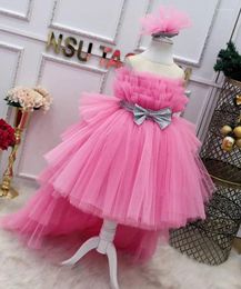 Girl Dresses Handmade Rose Birthday Party Prom Gown For Girls Tiered Tulle Princess Flower Dress Christmas With Detachable Train