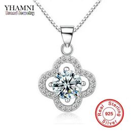 YHAMNI Fine Jewelry Solid Silver Necklace Clover Shape Set 1 ct SONA CZ Diamond Pendant Necklace For Women Wedding Jewelry 4Y3186