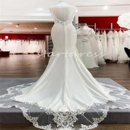 Prinzessin Meerjungfrau Spitze Hochzeitskleid 2024 Spaghettiträger Satin Boho Brautkleid Sexy rückenfreies Satin Landhausstil Brautkleider Elegante britische Robe De Mariage