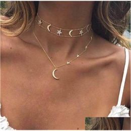 Pendant Necklaces Fashion Jewellery Diamond Five Star Moon Mit Layer Choker Necklaces For Drop Delivery Jewellery Necklaces Pendants Dhicw