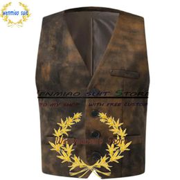 Blazers Men's Suit Vest Suede Summer Vintage Sleeveless Jacket Steampunk Waistcoat MaleV Neck Tank Top