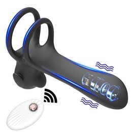 Penis Sleeve Cock Ring Men Couple Vibrator Wireless Remote Control Cockring Vaginal Stimulator Massager Sex Toy Male Sexual 240102