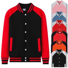 Custom Fashion Fleece Lined Raglan Sleeve College Team Uniform Women Baseball Jacket For Men Black Pink Red Blue Orange 231229