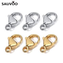 Bracelets Sauvoo 10pcs Stainless Steel Lobster Clasps 9*6mm 10*6mm Gold Sier Color for Necklace Bracelet Connecter Diy Jewelry Findings