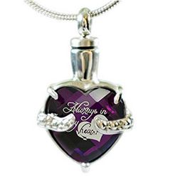 Cremation Urn Necklace for Ashes Always in my Heart Engraved Bereavement Jewellery with Fill Kit and Velvet Bag2535