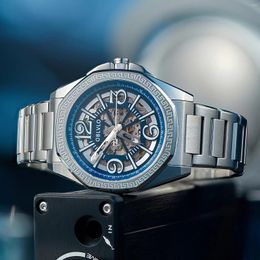 Wristwatches OBLVLO Creative Skeleton Blue Dial Stainless Steel Automatic Watch Mens Super Luminous Diving Mechanical Wrist Watches CAM-SK
