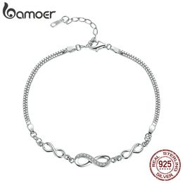 Bangle Bamoer Authentic Sterling Sier Infinity Love Chain Link Adjustable Zircon Bracelet for Women Sier Jewelry Scb037
