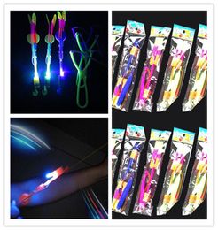 Novelty lighting LED Light Flash Flying Elastic Powered Arrow Sling Shoot Up Helicopter umbrella kids toy7513745