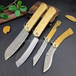 Japanese Higonokami Pocket Folding Knife Damascus Steel Copper Handle Survival Tactical Camping Hunting Rescus Collection