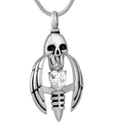 new z793 silver Hold Crsytal Wing Skeleton Stainless Steel Memorial Urn Necklace For Ashes Mens Keepsake Cremation Jewelry Pen4022211
