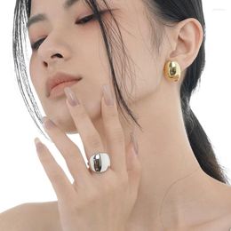 Stud Earrings Minimalist And Exaggerated S925 Sterling Silver Large Glossy For Women's Instagram Cool Style Geometric Oval