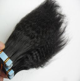 Machine Made Remy Tape Hair 100 Human Hair Extensions 40pcs coarse yaki Tape in human hair extensions kinky straight virgin brazi8452174