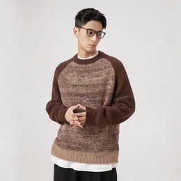 Men's Sweaters Man Clothes Autumn Vintage Patchwork Colour Drop Shoulder Sleeve Snowflake Loose Panel Knitted Sweater Men Pullover