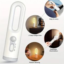 1pc Motion Sensor Night Light, Rechargeable Portable LED Night Light, With Flashlight With Dusk To Dawn Sensor, For Bedroom, Bathroom, Nursery, Toilet, Reading, Camping