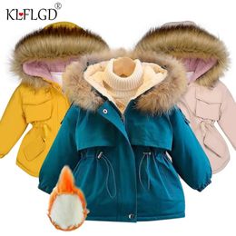 Kids Girl Jacket Big Fur Warm Toddler Children's winter cotton padded clothes girls thickened Hooded cotton padded coat 231229