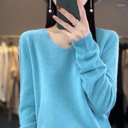 Women's Sweaters Pure Wool Cashmere Sweater V-neck Pullover Coat In Autumn And Winter Solid Colour Fashion Casual Knit Top