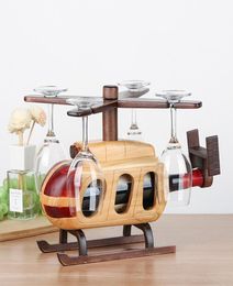 European wooden rack wine rack helicopter creative gifts home decoration wine rack glass hanging2028210