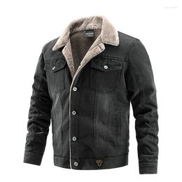 Men's Jackets Winter Clothing Luxury Fleeced-lined Denim Jacket Streetwear Turn-down Collar Button Pocket Coat Premium M-3XL