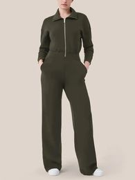 Fall Clothes Long Sleeve Wide Leg Jumpsuit Women High Waist Outfit Casual Zipper Jumpsuits Autumn Winter Streetwear 231229
