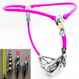 Devices Male Chastity Belt Stainless Steel Adjustable Waist Cock Cage Strapon Pants With Anal Plug/Urethral Catheter Best quality