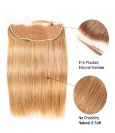 13x4 Ear To Ear Lace Frontal Closure Ombre Blonde 1B 27 Dark Root Human Virgin Hair Straight Lace Frontal Bleached Knots Par7810276