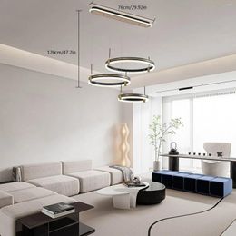Pendant Lamps Modern LED Chandelier 3 Ring Dimmable Chandeliers Lighting Adjustable Height Light Fixtures With Remote Control Hanging