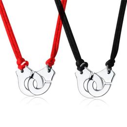 Fashion Jewellery 925 Silver Handcuff Les Menottes Pendant Necklace With Adjustable Rope For Men Women France Bijoux Collier Gift283J