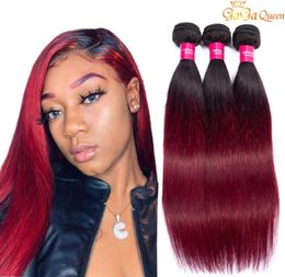 Precolored Ombre Human Hair Bundles 1b 99j Dark Root and Burgundy Straight Ombre Peruvian Hair Weave60480901621094