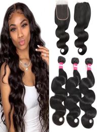 Brazilian Hair 3 Bundles Body Wave With Lace Closure Unprocessed Brazilian Human Hair With 4x4 Closure9463854