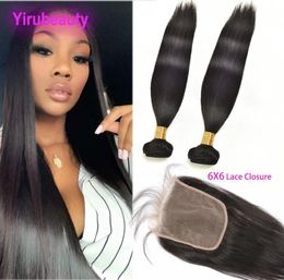 Brazilian 2 Bundles With 6X6 Lace Closure Straight Virgin Hair Extensions Wefts Baby Hair Dyeable Natural Colour 1028inch9951275