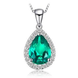 Necklaces JewelryPalace Pear Simulated Nano Emerald 925 Sterling Silver Pendant Gemstone Statement Necklace Women Without Chain